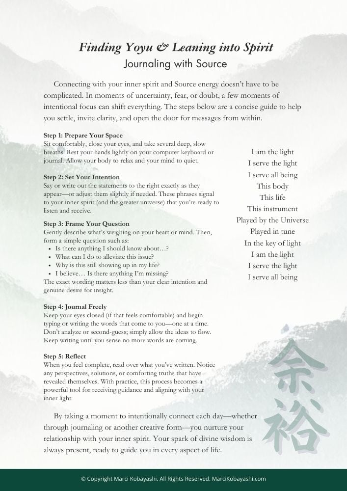 Finding Yoyu and Leaning into Spirit - Journaling with Source