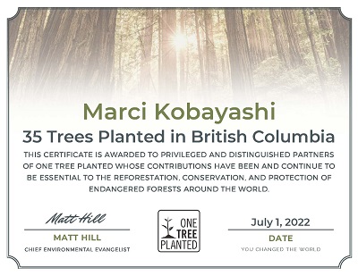 Marci Kobayashi planted 20 trees in British Comubia with One Tree Planted in July 2022